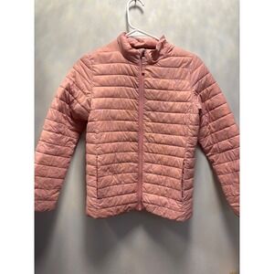 Lands'‎ End Puffer Jacket Kids M 10-12 Pink Fair Quilted Lightweight Full Zip